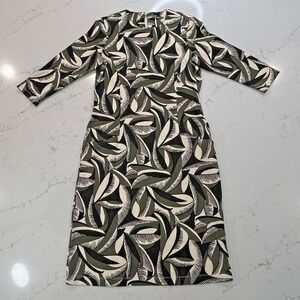 J MCLAUGHLIN S Catalyst Ponte Knit Dress 3/4 Slv Pop Feather Print Black Beige